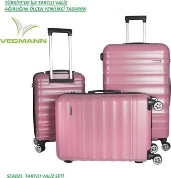Vegmann Tartılı Scadel Pembe 3 lü Valiz Seti