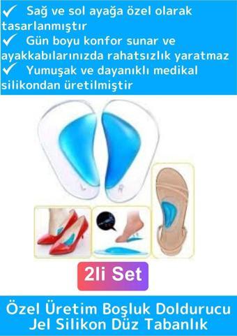 Premium Ergonomik Anatomik Boşluk Doldurucu Jel Düz Tabanlık Ark Destekli Silikon Ayak Tabanlığı 2li