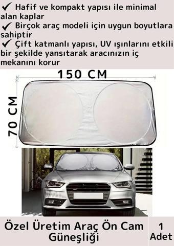 Premium UV Engelleyici Çift Katman Dayanıklı Çantalı Katlanabilir 150 X 70 CM Araba Ön Cam Güneşliği