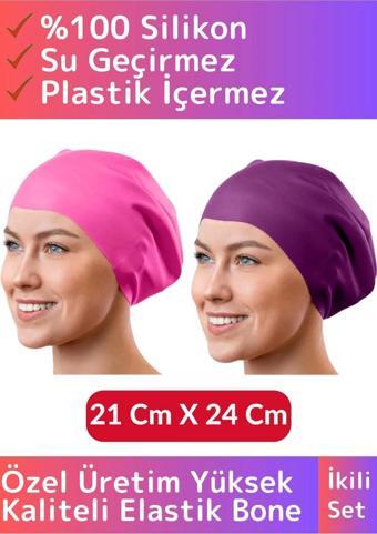 Özel Model Silikon Su Geçirmez Yüzücü Havuz Deniz Bone Elastik Yüzme Şapkası Bone 2li Set Unisex