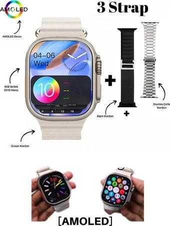 Akıllı Saat Hello Watch 3 Plus Amoled 3 Kordon Ultra 49mm Şarj Pusula 4gb Akıllı Saat