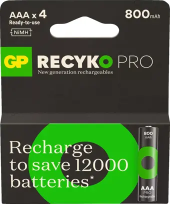 GP AAA 800 mAh Şarjlı İnce Kalem Pil 4'lü Paket Recyko