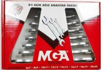 Mga 8'Li Açık Ağız Çelik Anahtar Takımı 6-22Mm Çatallı Iki Ağız Açık Anahtar Seti