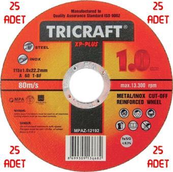 Tricraft 25 Adet Inox Metal Kesici Taş 115X1.0X22 Mm 25'Li