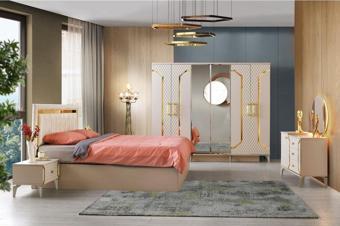 Avm 24 Milano Yatak Odası-mdf-kum Beji-6 Kapaklı Ve Aynalı-bazasız Traversli