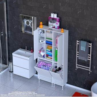 Modilayn Alaçatı Inci 92 X 165 Cm 4 Kapaklı Kirli Çamaşır Bölmeli Banyo Dolabı