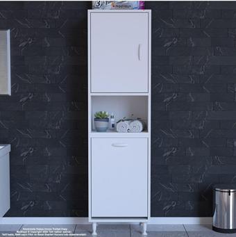 Modilayn Söke Şile 45 X 160 X 32,5 Cm 3 Raflı 1 Kapaklı Kirli Çamaşır Bölmeli Banyo Dolabı
