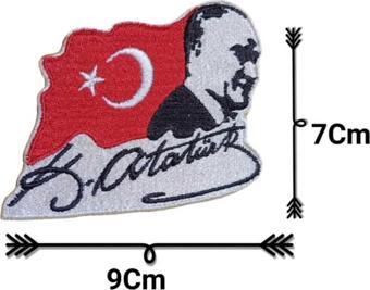 Arma Kemal Atatürk Portre İmza Bayrak Üçlü Takım Yama Nakış Arma- Patch 9X7 Cm