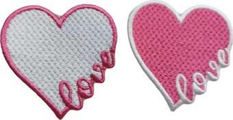 Keskin Nakış Ütü Ile Yapışan Pembe Love Kalp Arma Yama Patch 2 Adet 5.5 Cm