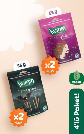 Humm Organic Organik Tuzlu Grissini Atıştırmalık Paketi - 55 G X 4 adet (2 çeşit)