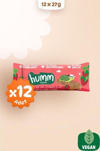 Humm Organic Organik Vegan Çilekli ve Fındıklı Yulaf Bar - 27 G X 12 adet