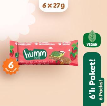 Humm Organic Organik Vegan Çilekli ve Fındıklı Yulaf Bar - 27 G X 6 adet