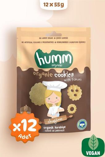 Humm Organic Organik Vegan Tahinli ve Pekmezli Kurabiye Atıştırmalık Paketi 55 Grx12 Adet