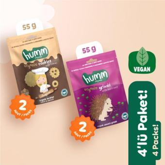 Humm Organic Organik Vegan Tuzlu Grissini & Tatlı Kurabiyeler Atıştırmalık Paketi - 55 G X 4 adet (2 çeşit)