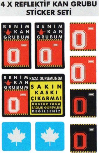 Çınar Extreme® 0 Rh- (Negatif) Kaskımı Çıkartma Yazılı 7 Parçalı Reflektif Kan Grubu Sticker Seti 