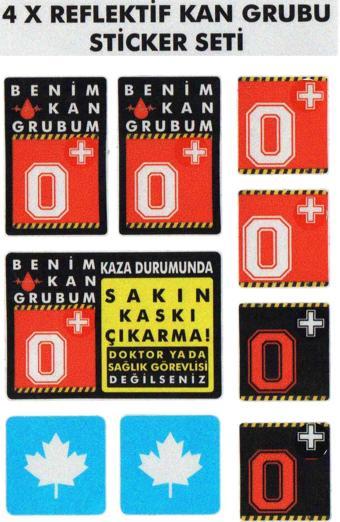 Çınar Extreme® 0 Rh+ (Pozitif) Kaskımı Çıkartma Yazılı 7 Parçalı Reflektif Kan Grubu Sticker Seti 