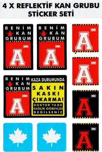 Çınar Extreme® A Rh- (Negatif) Kaskımı Çıkartma Yazılı 7 Parçalı Reflektif Kan Grubu Sticker Seti 