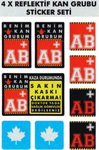 Çınar Extreme® AB Rh+ (Pozitif) Kaskımı Çıkartma Yazılı 7 Parçalı Reflektif Kan Grubu Sticker Seti 