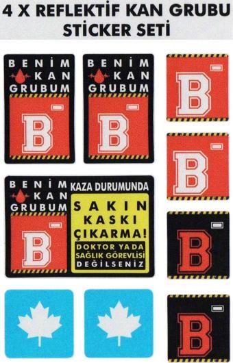 Çınar Extreme® B Rh- (Negatif) Kaskımı Çıkartma Yazılı 7 Parçalı Reflektif Kan Grubu Sticker Seti 