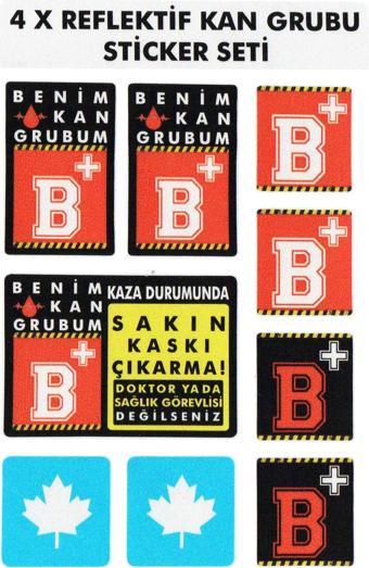 Çınar Extreme® B Rh+ (Pozitif) Kaskımı Çıkartma Yazılı 7 Parçalı Reflektif Kan Grubu Sticker Seti 