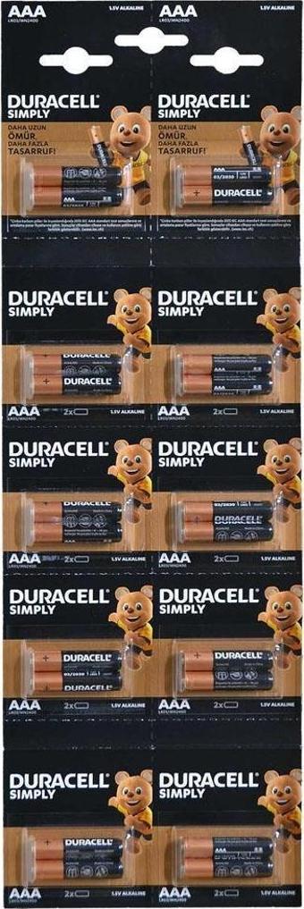 Duracell Alkalin İnce Kalem Pil (AAA) 20 Li Kartela