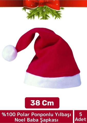 Premium Yıkanabilir %100 Polar Ponponlu Genç Çocuk Yetişkin Yılbaşı Noel Baba Şapkası 5 Adet