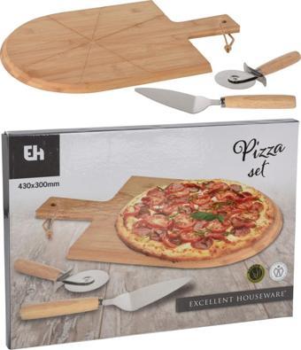 Pizza Kesim Seti Tahtası Spatula ve Rulosu