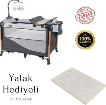 Mamma Luxury Alüminyum Anne Yanı Organizerli Dönenceli Park Yatak Beşik 70 x 110 cm. ( Sünger Yatak Hediyeli )