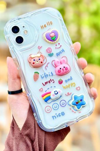 iPhone 11 Sevimli Hayvan Figürlü 3 Boyutlu Şeffaf Lovely Kılıf