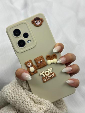 Xiaomi Redmi Note 12 Pro 5g Çiçek Kiraz Ayıcıklı Şekerli Tatlı Şirin Krem Renk Toy Bear Kılıf