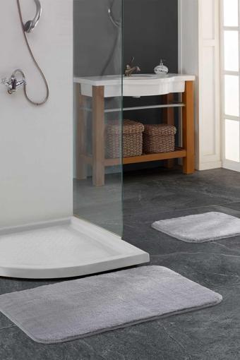 ELART Banyo Paspas Takımı 2li kaydırmaz tabanlı peluş doly gümüş