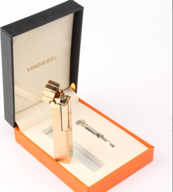 Vindiesel Dupont Tarz Slim Kare Metal Çakmak - Gold - Taşlı Gazlı