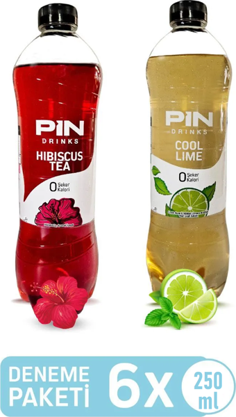 Pin Hibiskus Çayı & Cool Lime Deneme Paketi - Şekersiz & Kalorisiz 6 Adet X 250 ml