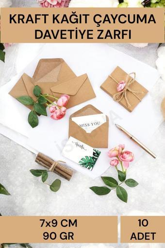 10 Adet 7x9Cm Kahverengi Çaycuma Kraft Zarf Düğün Davetiye Lüks Tebrik Kartı Mektup Mühür