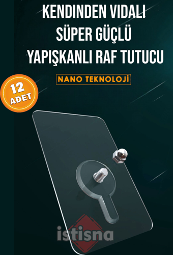 12 Adet Vidalı Süper Güçlü Şeffaf Çerçeve Askısı Lekesiz Duvar Yapışkanı Mutfak Banyo Raf Tutucu