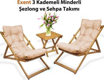 Exent 3 Kademeli Minderli Şezlong ve Sehpa seti