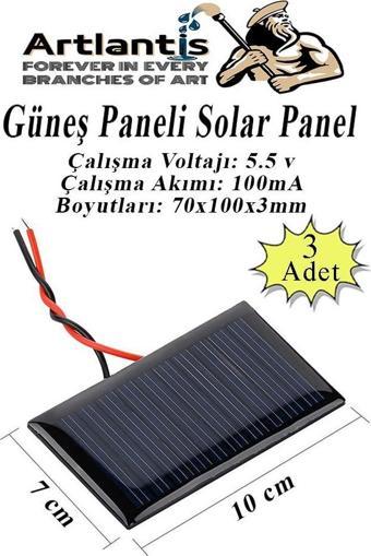 Güneş Paneli Solar Panel 7x10 cm 5.5 volt 100 mA 3 Adet Güneş Enerjisi Okul Sınıf Deney Çalışmaları 70x100mm