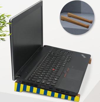 BK Gift Taşınabilir Ahşap Sarı Lacivert Notebook Laptop Standı