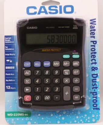 Casio WD-220MS-BU 12 Hane Suya-Toza Dayanıklı Masa Üstü Hesap Makinesi