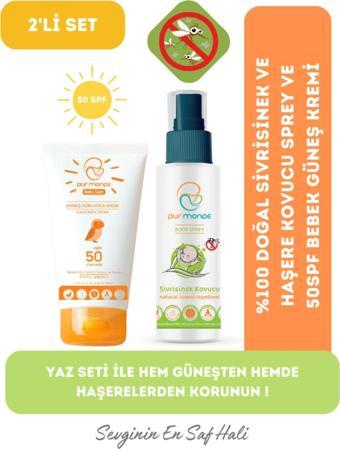 Pur Monde 2'Li Yazlık Set %100 Doğal Sivrisinek Ve Haşere Kovucu Sprey Ve 50 Spf Bebek ,Çocuk Güneş Kremi