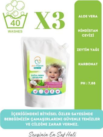 Pur Monde 3'Lü Doğal Bebek Ve Çocuk Deterjanı 120 Yıkama