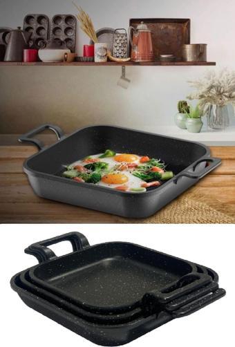 Eda 3 lü granit kare döküm sahan tava seti takımı - 18-20-22 cm