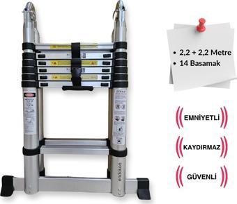 220 + 220 cm. - 7+7  Basamaklı Teleskobik / Teleskopik  Merdiven - A Tipi Uzayan Merdiven