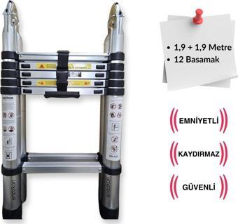 190+190 cm. 6+6 basamak A Tipi Teleskobik / Teleskopik Alüminyum Merdiven - Uzayan Merdiven