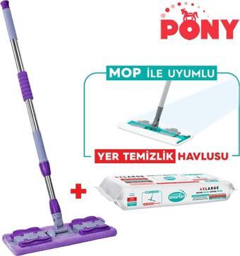 Pony Mandallı Mop + Yer Temizlik Havlusu Hediyeli Microfiber Yüzey Set Paspas Duvar Cam Kıskaçlı Klipsli