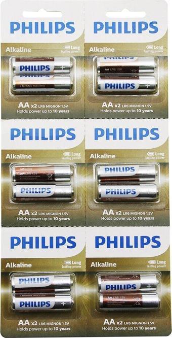 Findit PHILIPS  ALKALİNE KALEM - AA - 1.5V  PİL  12PCS= 2Lİ X 6 330246