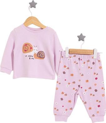 HelloBaby Bisiklet Yaka Salyangoz Desen Pijama Takımı Kız Bebek