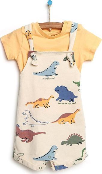 Bebbek Dino Party Şort Salopet-Tshirt Takım Erkek Bebek