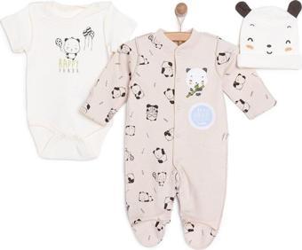 Bebetto Yenidoğan Hello Panda Unisex Tulum-Body-Şapka Unisex