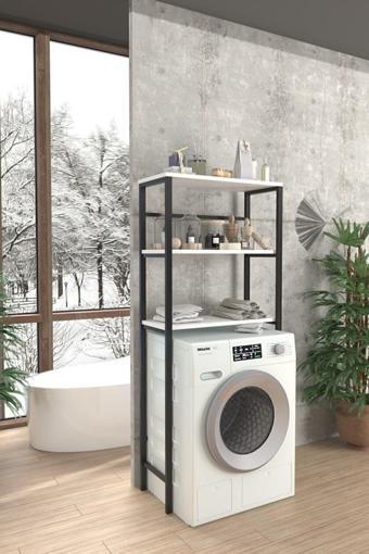 Beyaz Royal Çamaşır Makinası Üstü Düzenleyici Raf 3 Raflı Banyo Düzenleyici